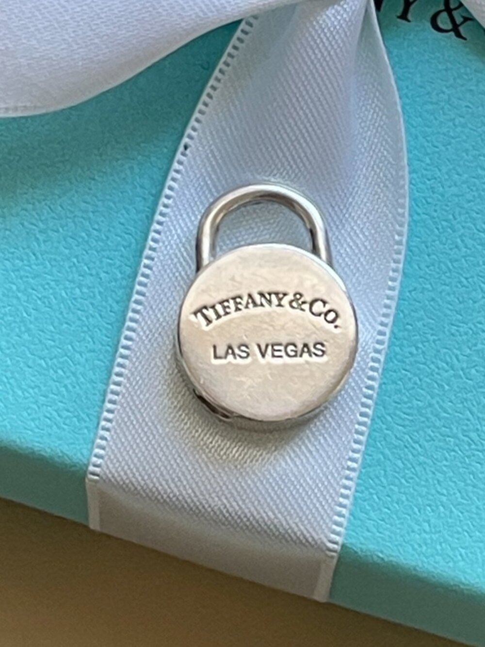 Tiffany & Co. Las Vegas Lock Charm Silver Round Pendant with Pouch